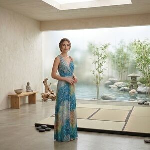 Zen Knits Floral Chrysanthemum summer Maxi Dress Small